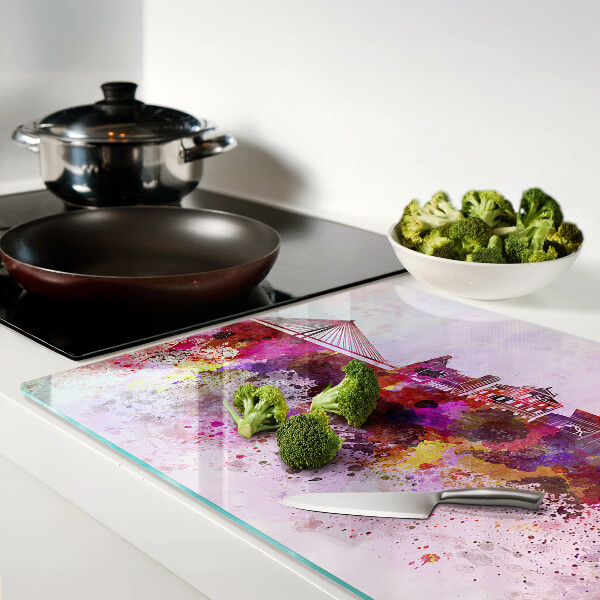 Tagliere in vetro temperato con motivo città in stile acquerello