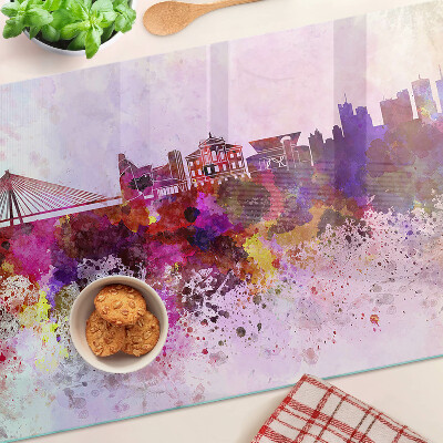 Tagliere in vetro temperato con motivo città in stile acquerello