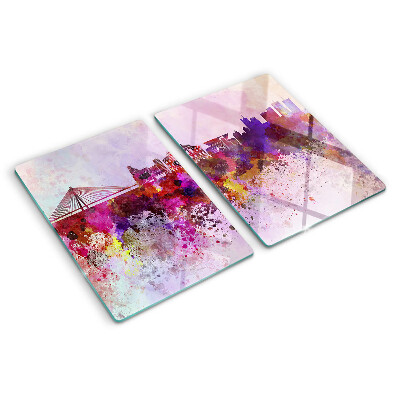 Tagliere in vetro temperato con motivo città in stile acquerello