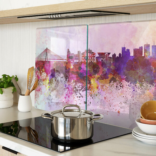 Tagliere in vetro temperato con motivo città in stile acquerello