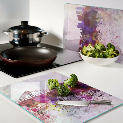 Tagliere in vetro temperato con motivo città in stile acquerello