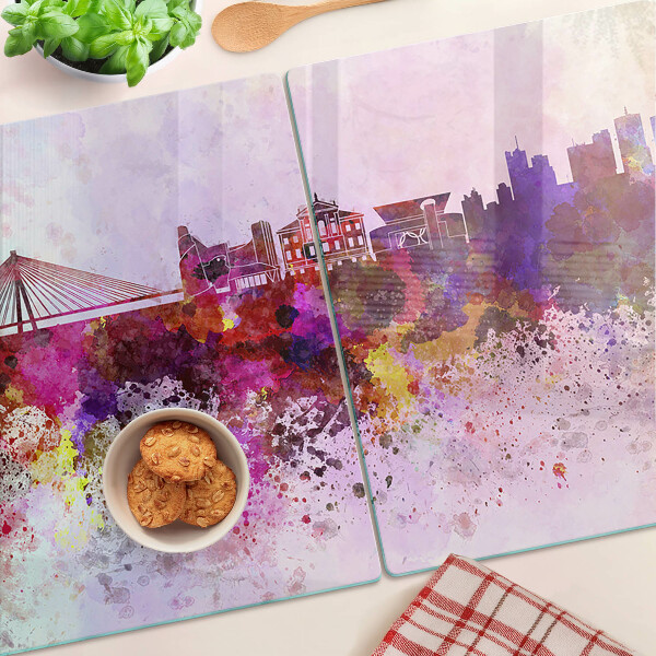 Tagliere in vetro temperato con motivo città in stile acquerello