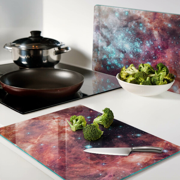Tagliere in vetro temperato con motivo paesaggio cosmico con stelle