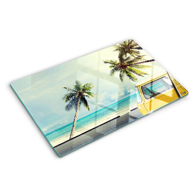 con stampa della spiaggia con palme e auto