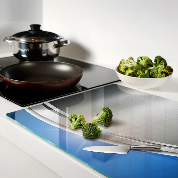 Tagliere in vetro temperato con finitura effetto metallico con accenti blu