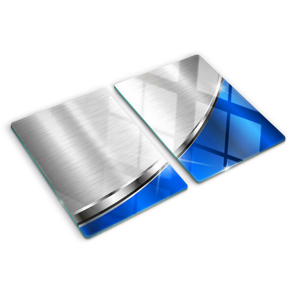 Tagliere in vetro temperato con motivo metallico e accenti blu