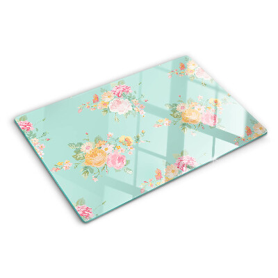 Tagliere in vetro temperato con motivo floreale nei toni pastello