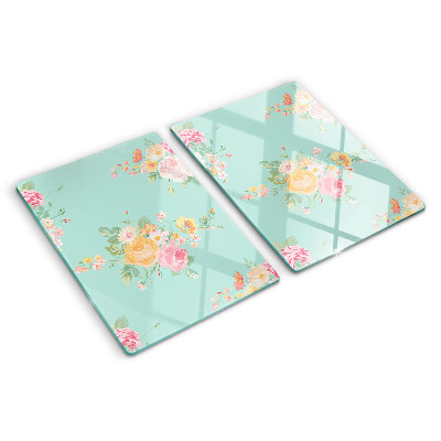 Tagliere in vetro temperato con motivo floreale nei toni pastello