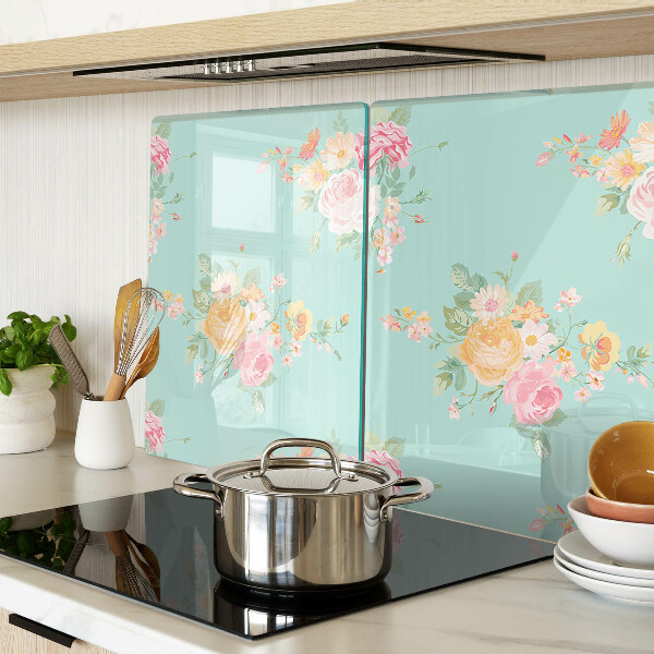 Tagliere in vetro temperato con motivo floreale nei toni pastello