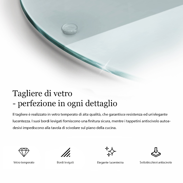 Tagliere in vetro Tagliere in vetro trasparente di forma rotonda