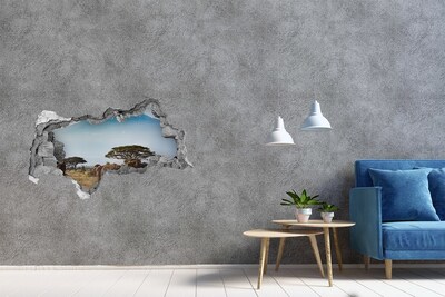 Sticker effetto rottura muro Savana africana con elefanti