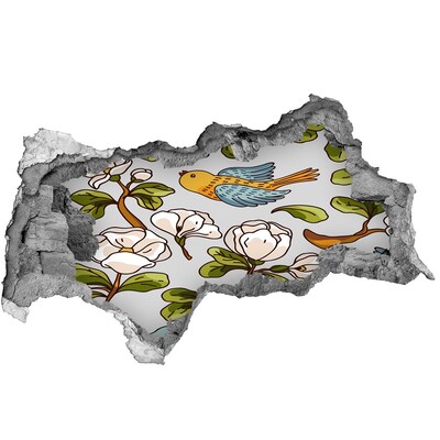 Adesivo con vista dietro il muro Paradiso fiorito con un uccello