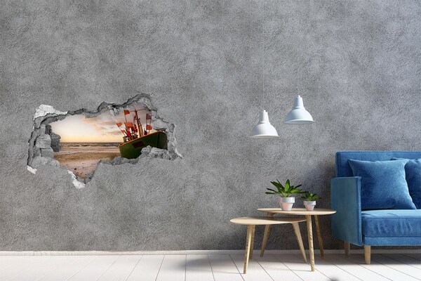 Decorazione da parete buco nel muro Una baia con una barca da pesca