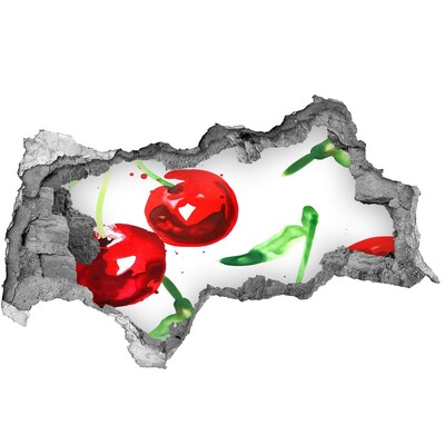 Sticker effetto rottura muro Ciliegie rosse in un buco nel muro