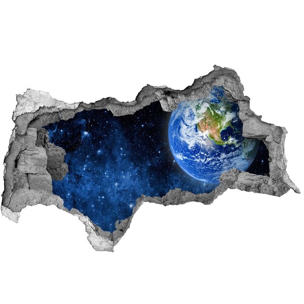 Adesivo con vista dietro il muro Vista cosmica da un buco nel muro