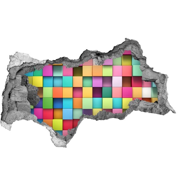 Adesivo con vista dietro il muro Blocchi colorati in un buco nel muro