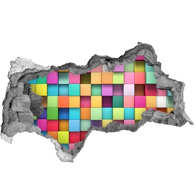 Adesivo con vista dietro il muro Blocchi colorati in un buco nel muro