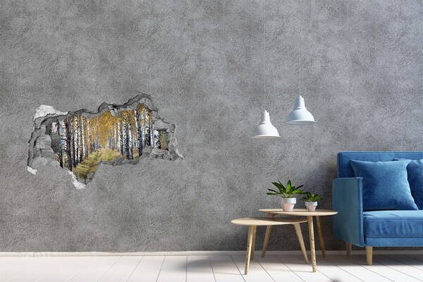 Sticker effetto rottura muro Viale di betulle autunnali