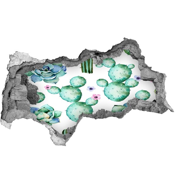 Adesivo con vista dietro il muro Cactus in un buco nel muro