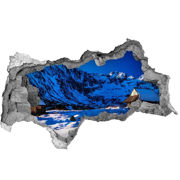 Adesivo con vista dietro il muro Casa invernale in montagna