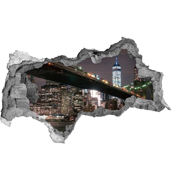 Sticker effetto rottura muro Ponte di Brooklyn di notte
