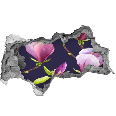 Sticker effetto rottura muro Fiori di magnolia sbocciano attraverso un buco nel muro
