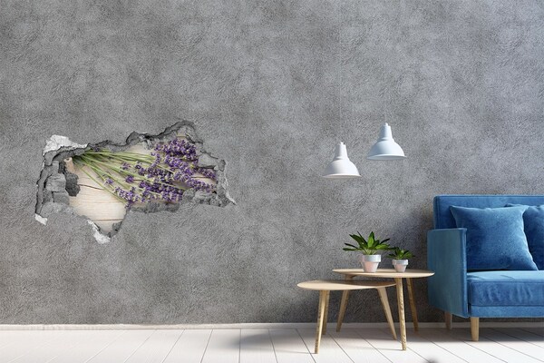 Sticker effetto rottura muro Campo di lavanda dietro il muro