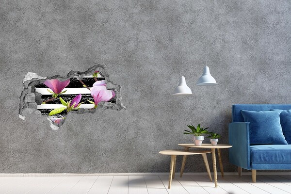 Sticker effetto rottura muro Fiori su sfondo a righe