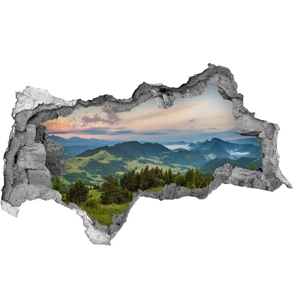 Sticker effetto rottura muro Paesaggio montano all'alba