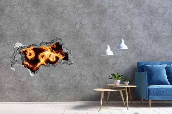 Sticker effetto rottura muro Serpenti bruciati nel fuoco
