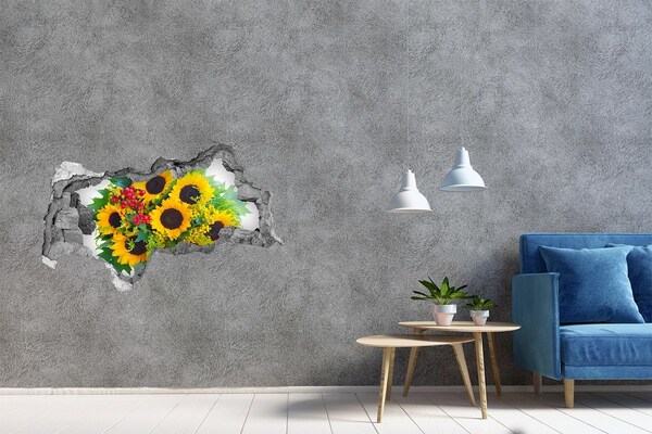 Adesivo con vista dietro il muro Bouquet di fiori nel buco nel muro