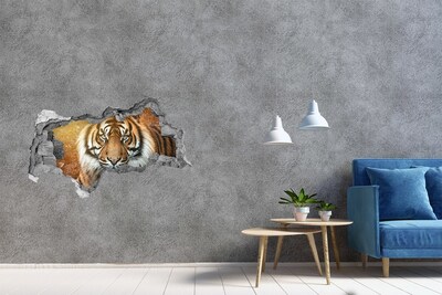 Sticker effetto rottura muro La tigre nel buco nel muro