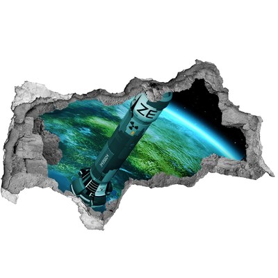 Adesivo con vista dietro il muro Razzo nello spazio