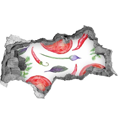 Sticker effetto rottura muro Frutta e verdura in un buco nel muro