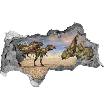 Adesivo con vista dietro il muro I dinosauri nel mondo preistorico