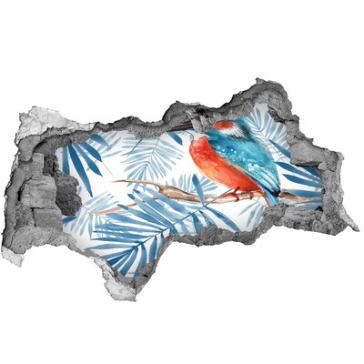 Adesivo con vista dietro il muro Uccello tropicale tra le foglie