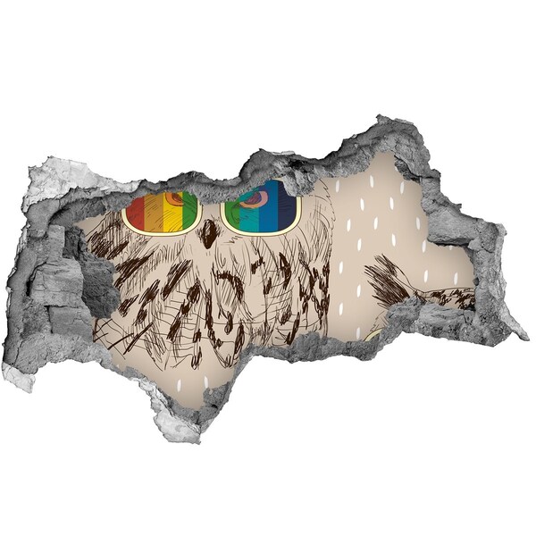 Sticker effetto rottura muro Occhio di gufo in un buco nel muro