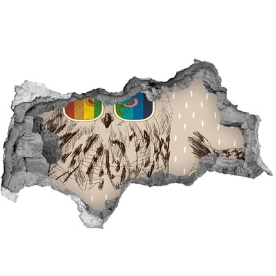 Sticker effetto rottura muro Occhio di gufo in un buco nel muro