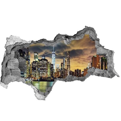 Decorazione da parete buco nel muro Lo skyline di New York di notte