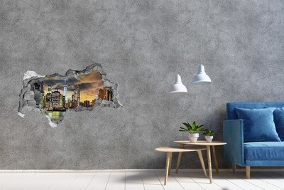 Decorazione da parete buco nel muro Lo skyline di New York di notte