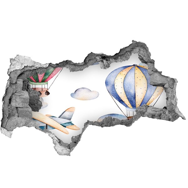 Sticker effetto rottura muro Volo in mongolfiera sopra le nuvole