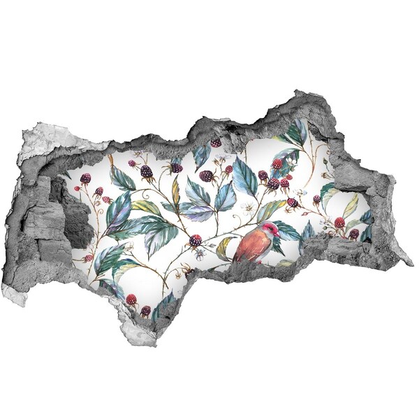 Adesivo con vista dietro il muro Un uccello tra le more