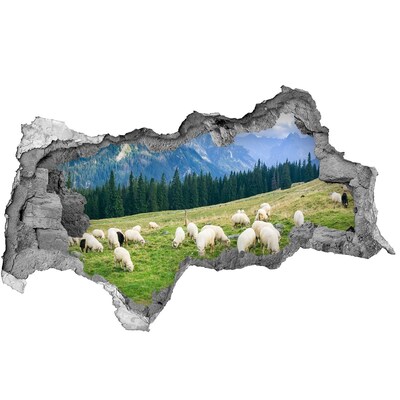 Sticker effetto rottura muro Paesaggio montano con pecore