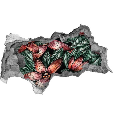 Adesivo con vista dietro il muro Un motivo floreale su uno sfondo di muro danneggiato