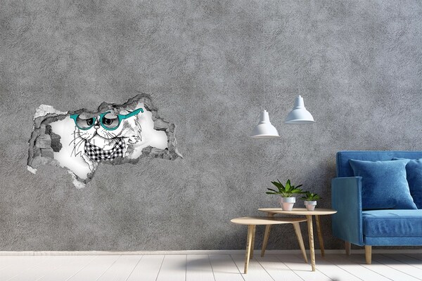 Adesivo con vista dietro il muro Gatto elegante con gli occhiali