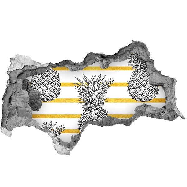 Sticker effetto rottura muro Ananas su sfondo a strisce dorate