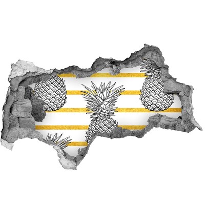 Sticker effetto rottura muro Ananas su sfondo a strisce dorate