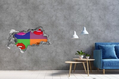 Decorazione da parete buco nel muro Labbra dai colori dell'arcobaleno