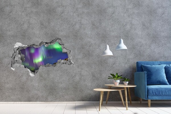 Decorazione da parete buco nel muro Aurora boreale sulle montagne