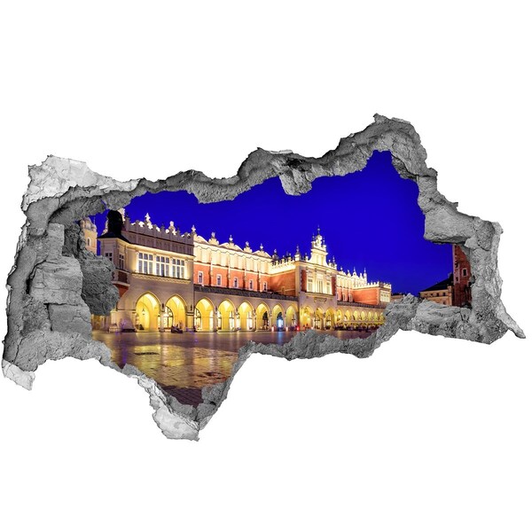 Decorazione da parete buco nel muro La piazza del mercato principale di Cracovia di notte